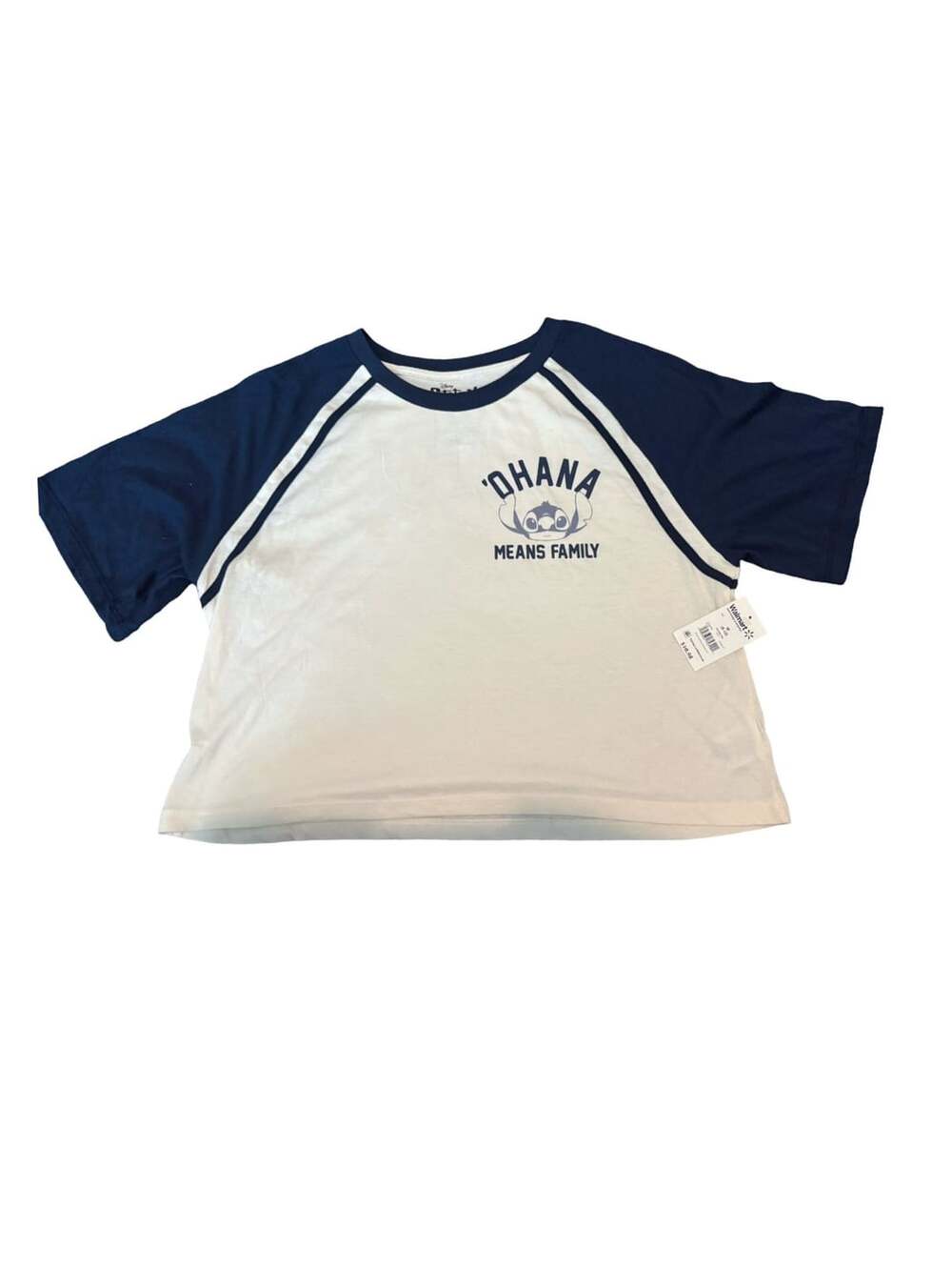 Disney Stitch Graphic T-Shirt Size M (8-10) Navy Crop Top
